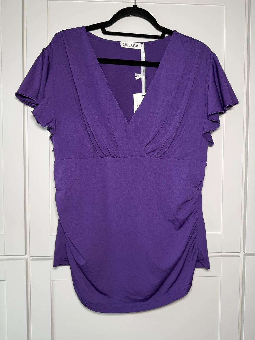 NWT Grace Karin Purple Ruffles Cinched Blouse Whimsical Romantic